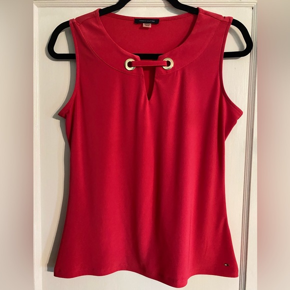 Tommy Hilfiger Tops - Tommy Hilfiger Hot Pink Womens Sleeveless Top Blouse Unique Neckline Size Large